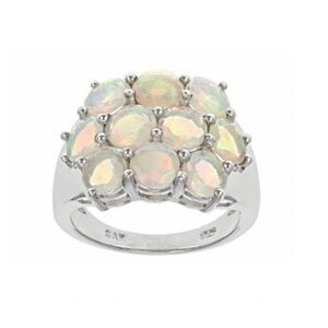 Round Ethiopian Welo Opal Sterling Silver Cluster Ring Size 6